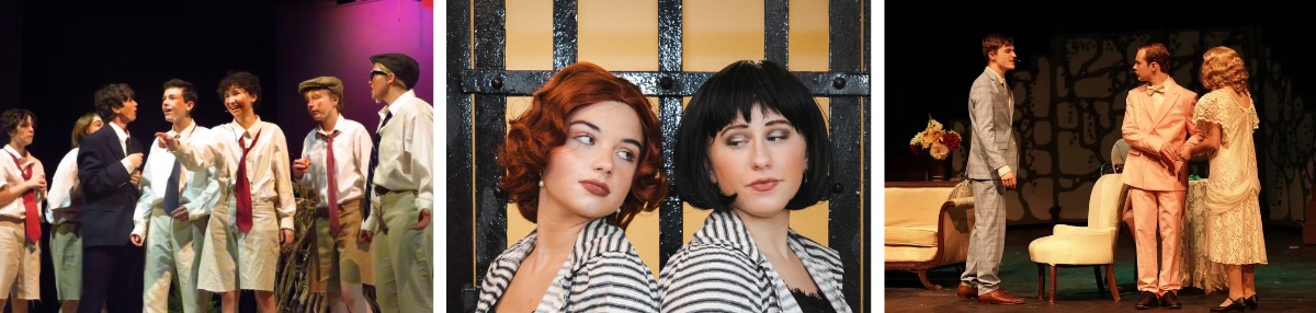 two photos from theatre performances and one photo from a performance promo